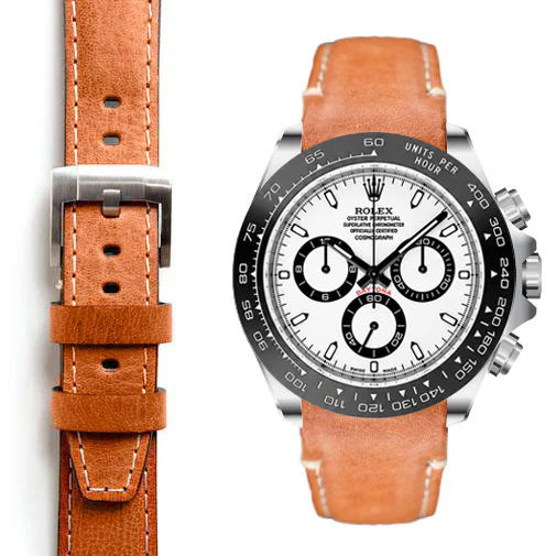 Curved End Leather Strap for Rolex Ceramic Daytona with Tang Buckle - Image 6