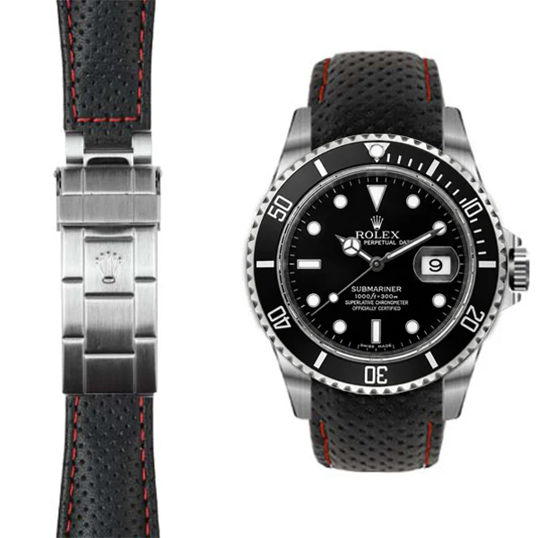 Curved End Leather Strap for Rolex Submariner Deployant - Image 3