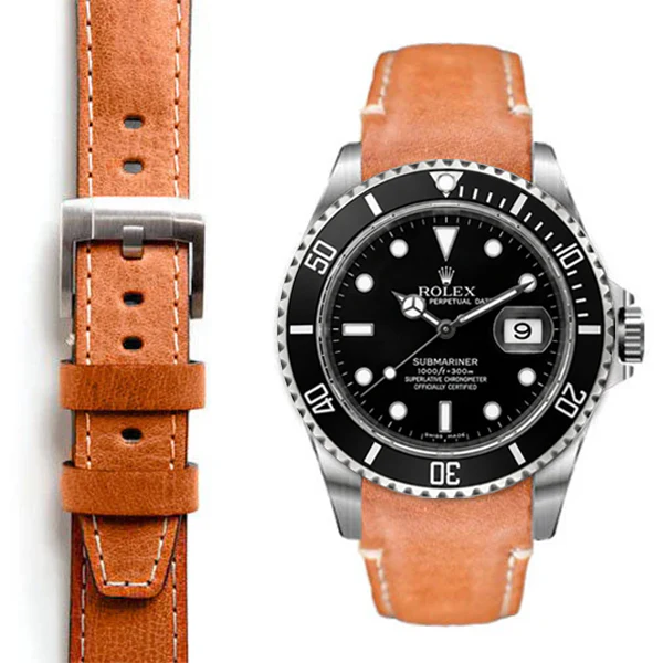 Curved End Leather Strap for Rolex Submariner with Tang Buckle - Image 6
