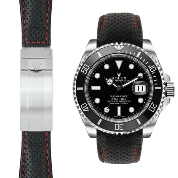 Curved End Leather Strap for Rolex Submariner Ceramic Deployant - Image 3