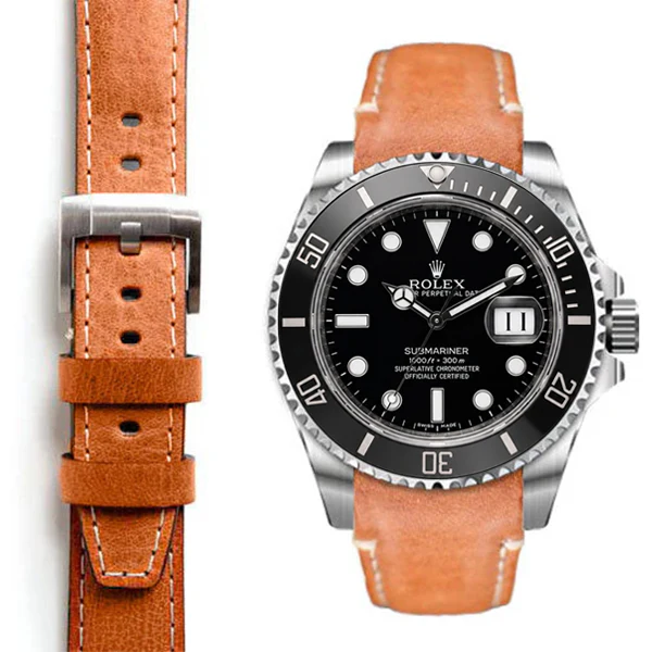 Curved End Leather Strap for Rolex Submariner Ceramic with Tang Buckle - Image 6