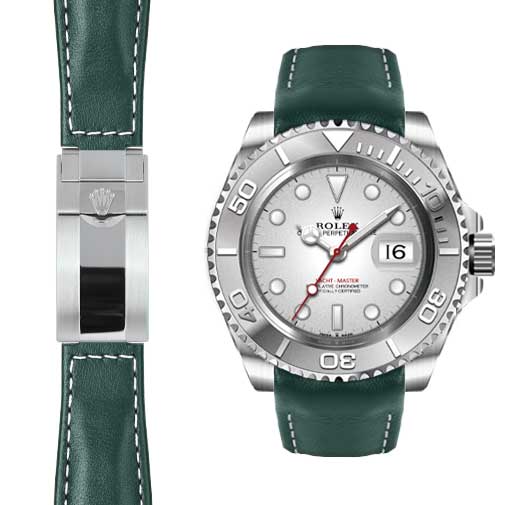 Curved End Leather Strap for Rolex Yacht-Master Deployant - Image 3