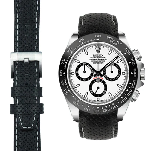 Curved End Racing Leather Strap for Rolex Ceramic Daytona with Tang Buckle - Image 8