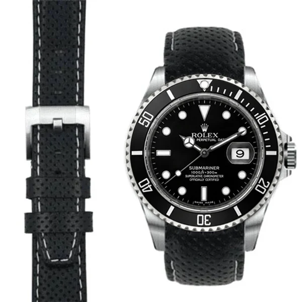 Curved End Racing Leather Strap for Rolex Submariner with Tang Buckle - Image 8