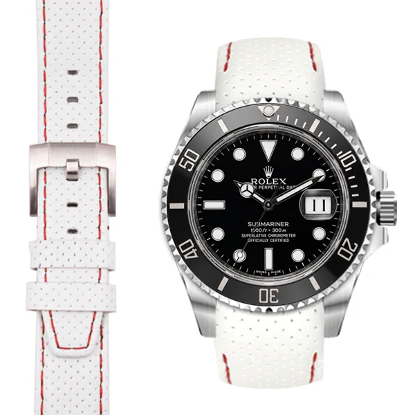 Curved End Racing Leather Strap for Rolex Submariner Ceramic with Tang Buckle - Image 5