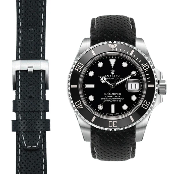 Curved End Racing Leather Strap for Rolex Submariner Ceramic with Tang Buckle - Image 8