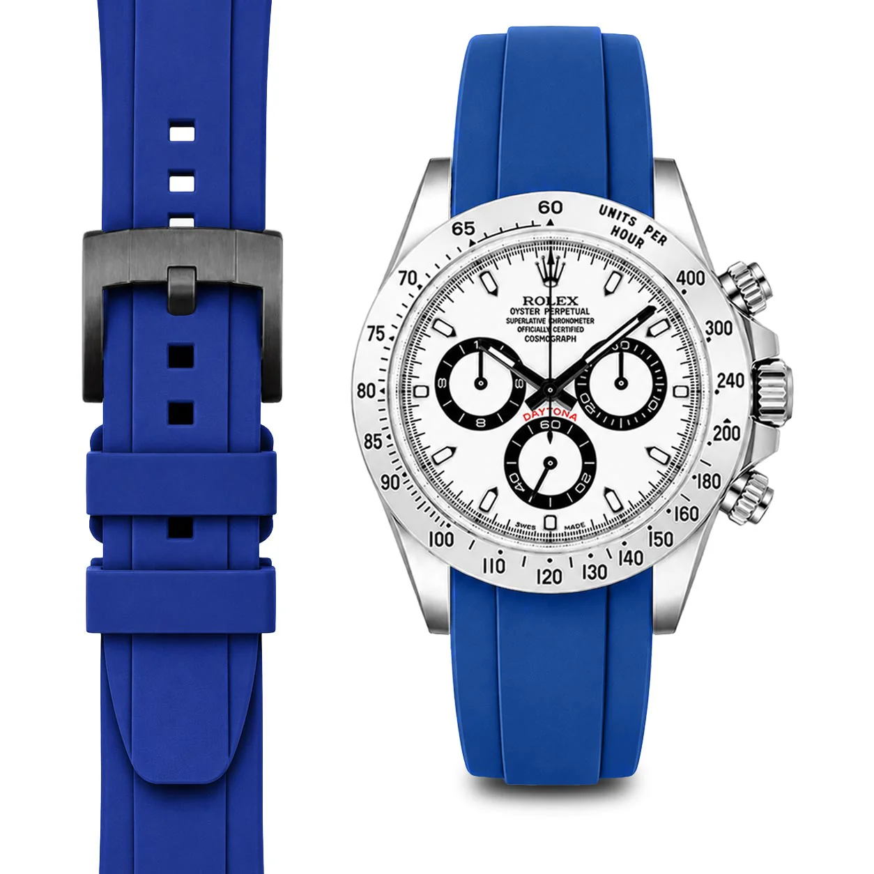 Curved End Rubber Strap for Rolex Daytona with Tang Buckle - Image 18