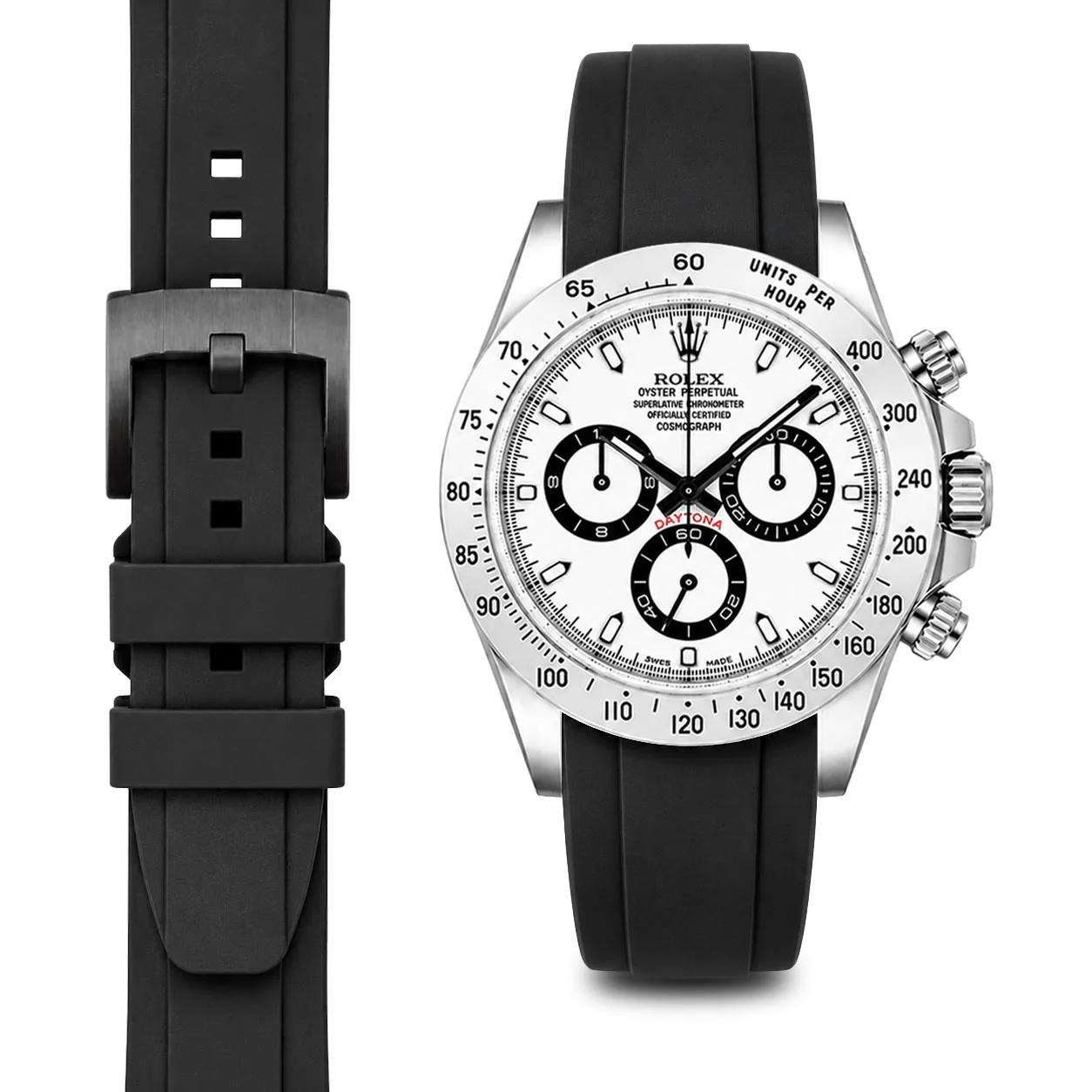 Curved End Rubber Strap for Rolex Daytona with Tang Buckle - Image 5