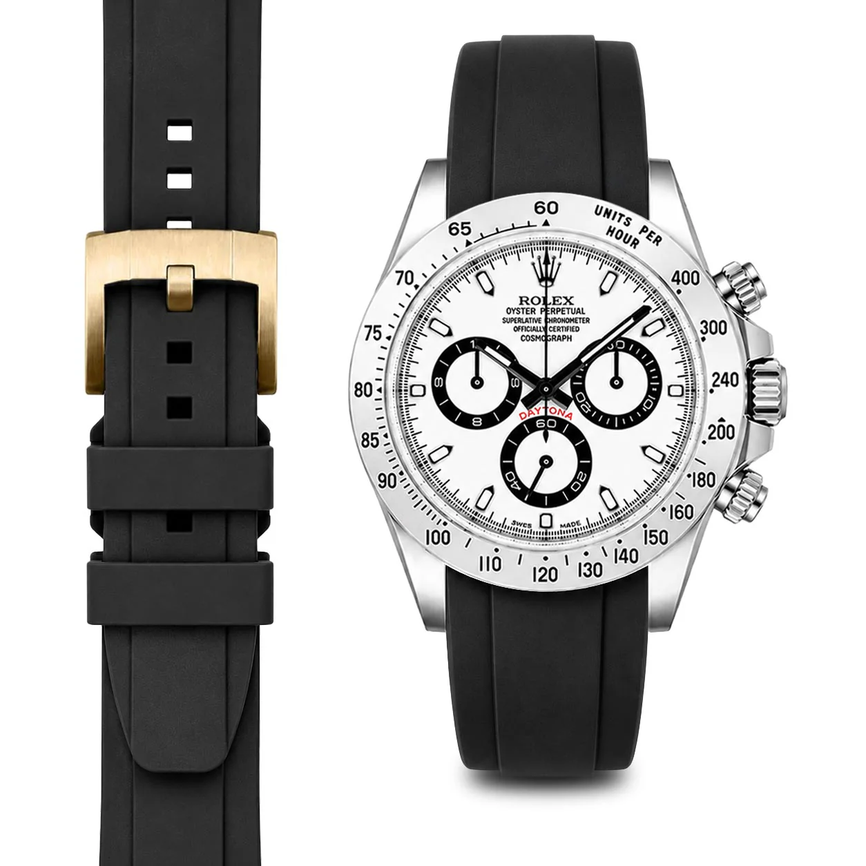 Curved End Rubber Strap for Rolex Daytona with Tang Buckle - Image 9