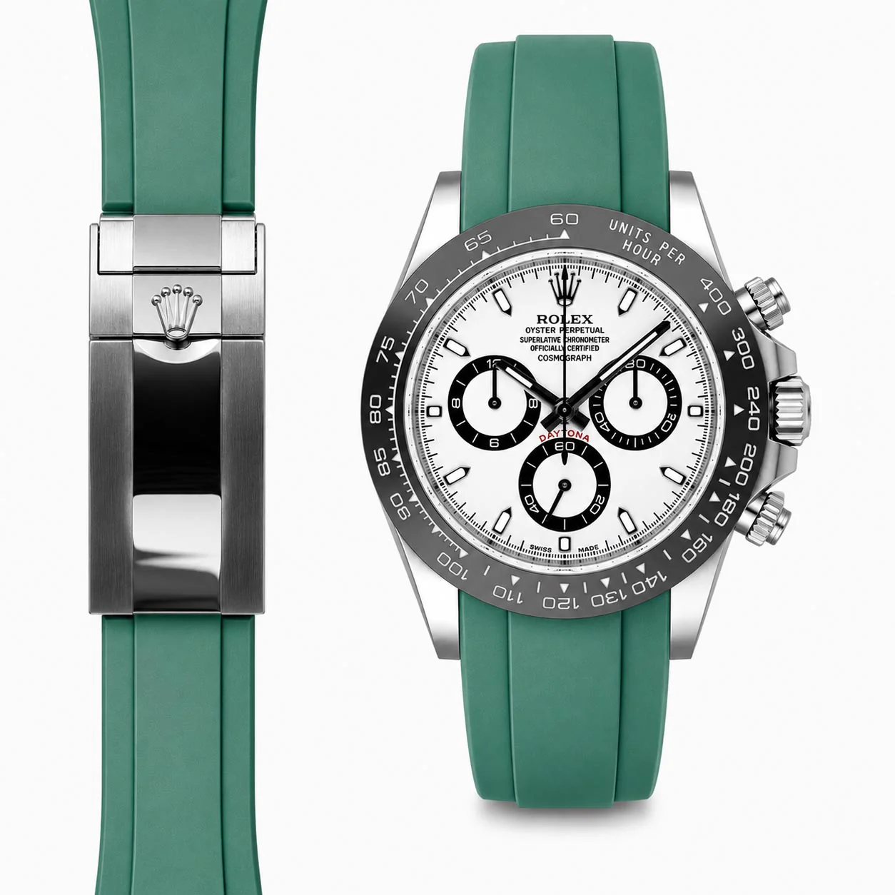 Curved End Rubber Strap for Rolex Ceramic Daytona Deployant - Image 3