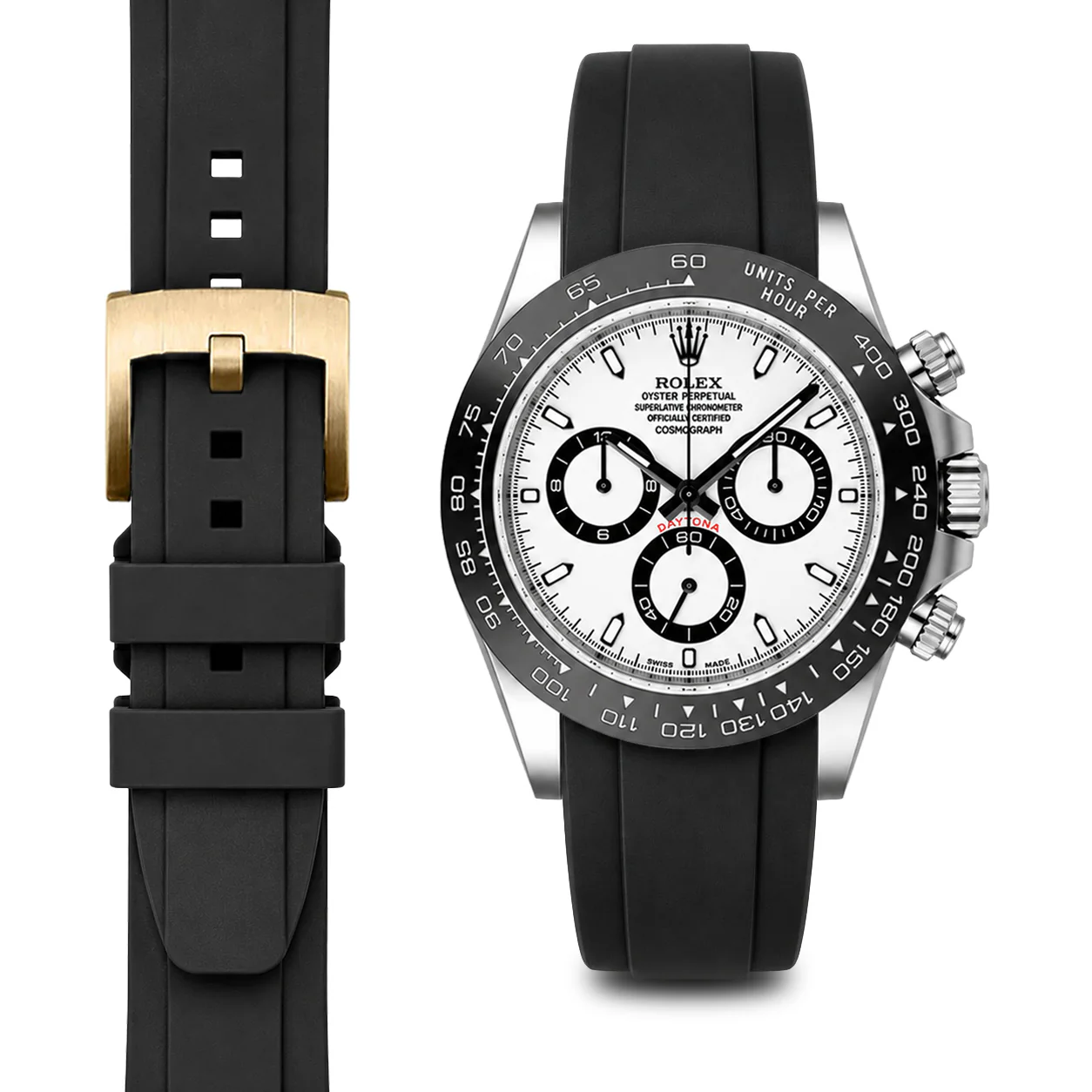 Curved End Rubber Strap for Rolex Ceramic Daytona with Tang Buckle - Image 10