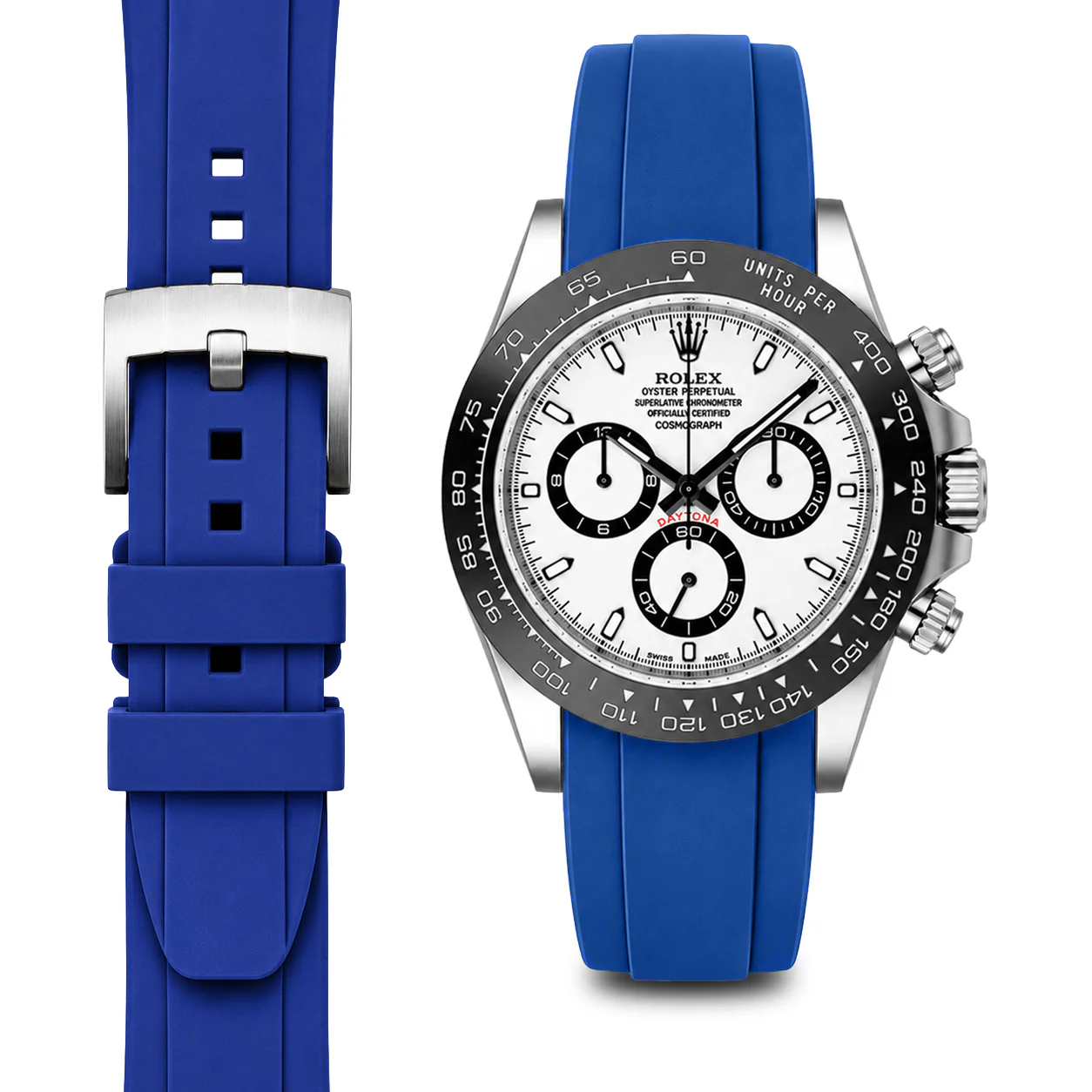 Curved End Rubber Strap for Rolex Ceramic Daytona with Tang Buckle - Image 15