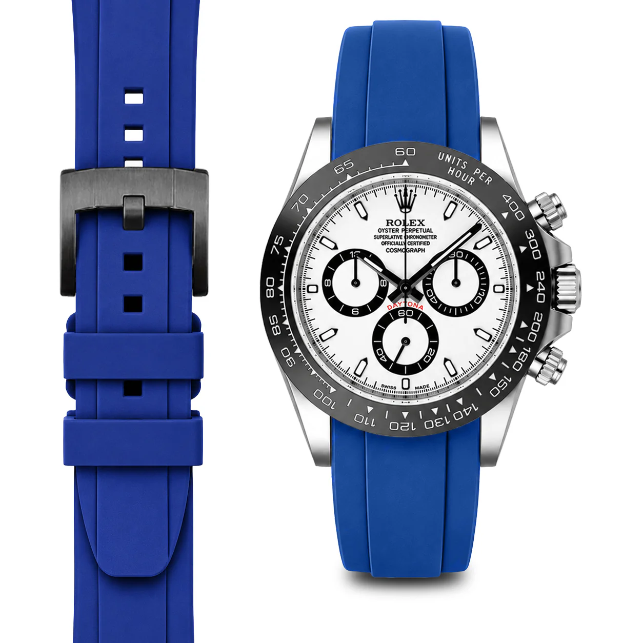Curved End Rubber Strap for Rolex Ceramic Daytona with Tang Buckle - Image 19