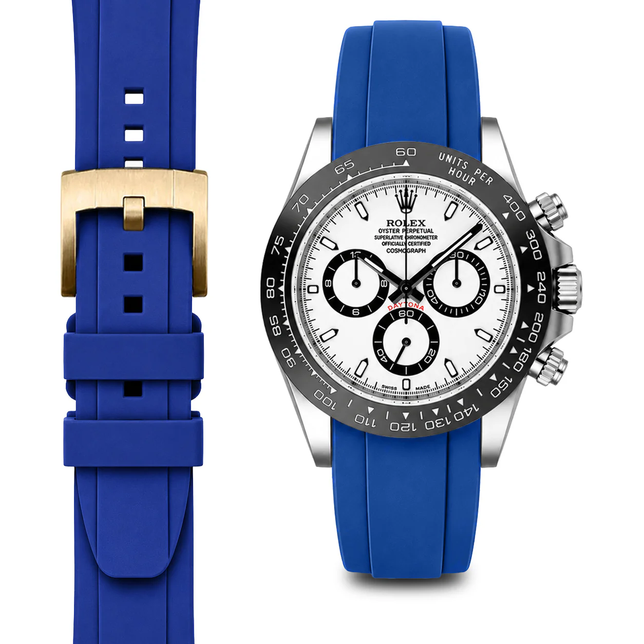 Curved End Rubber Strap for Rolex Ceramic Daytona with Tang Buckle - Image 24