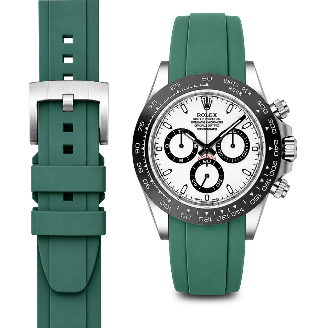 Curved End Rubber Strap for Rolex Ceramic Daytona with Tang Buckle - Image 28