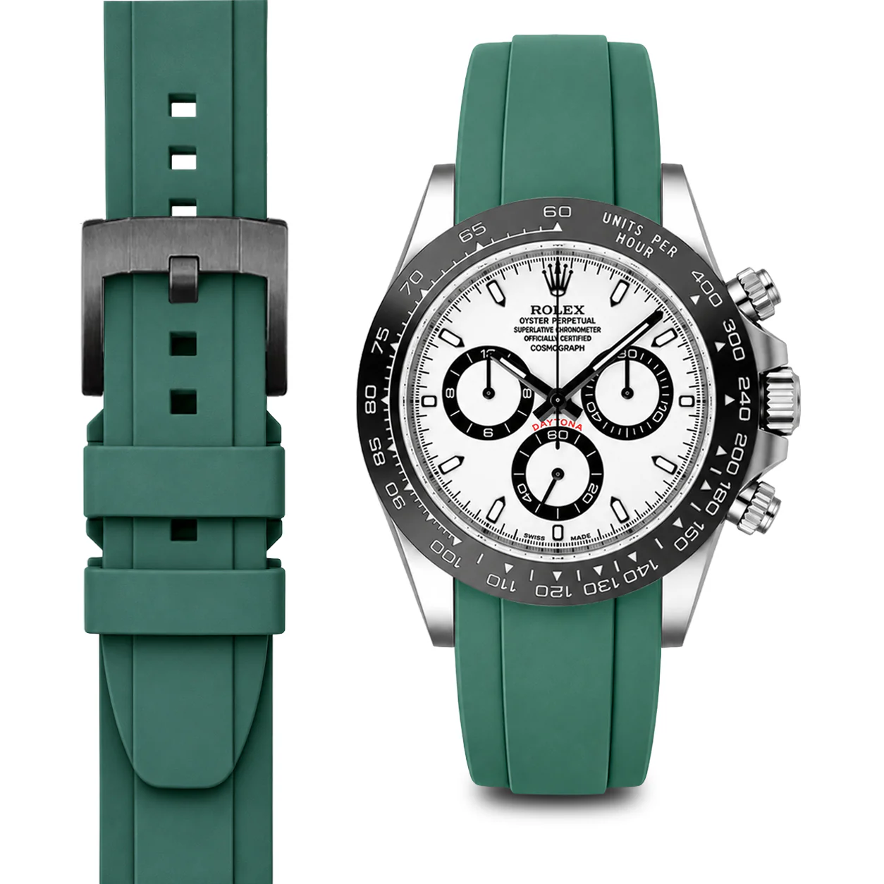 Curved End Rubber Strap for Rolex Ceramic Daytona with Tang Buckle - Image 33