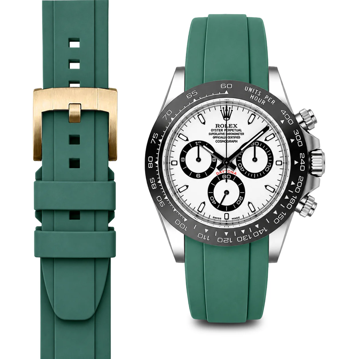Curved End Rubber Strap for Rolex Ceramic Daytona with Tang Buckle - Image 36