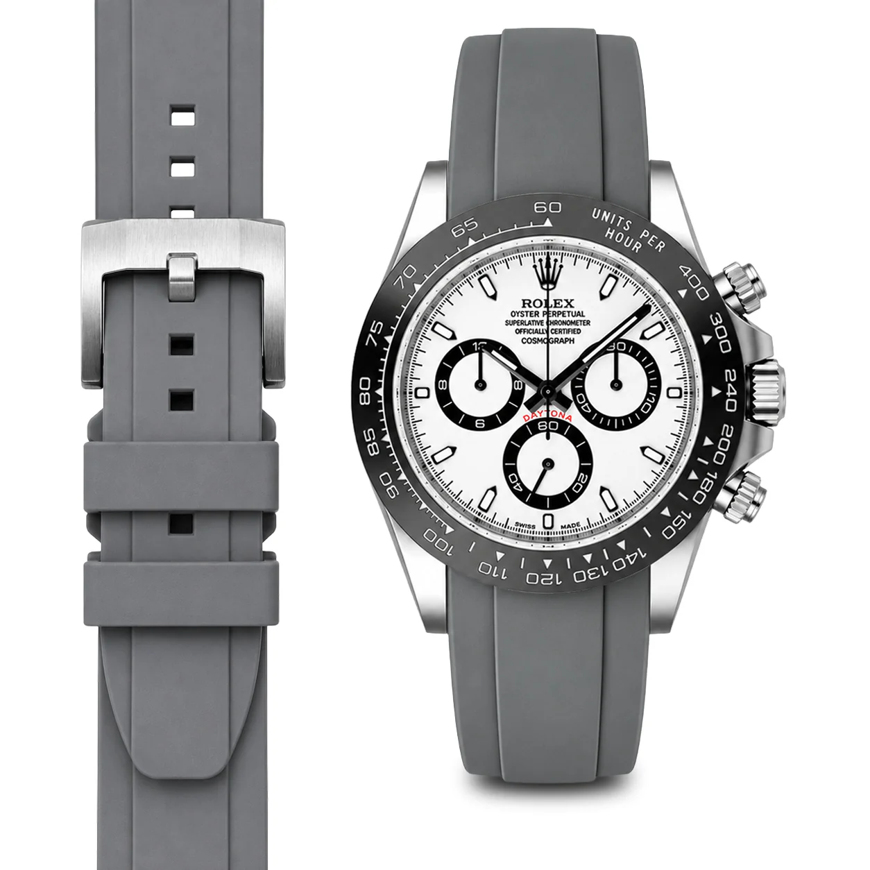 Curved End Rubber Strap for Rolex Ceramic Daytona with Tang Buckle - Image 40