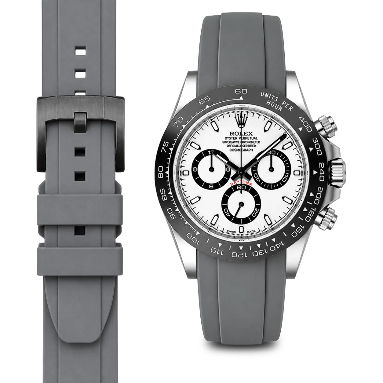 Curved End Rubber Strap for Rolex Ceramic Daytona with Tang Buckle - Image 44