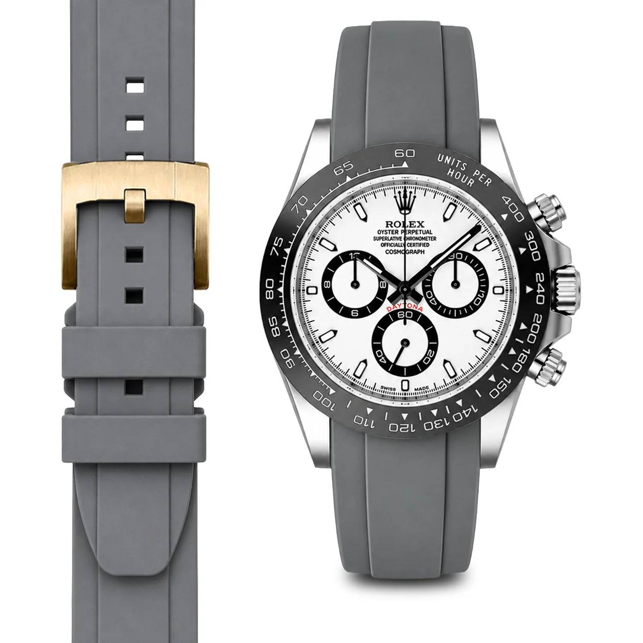 Curved End Rubber Strap for Rolex Ceramic Daytona with Tang Buckle - Image 48