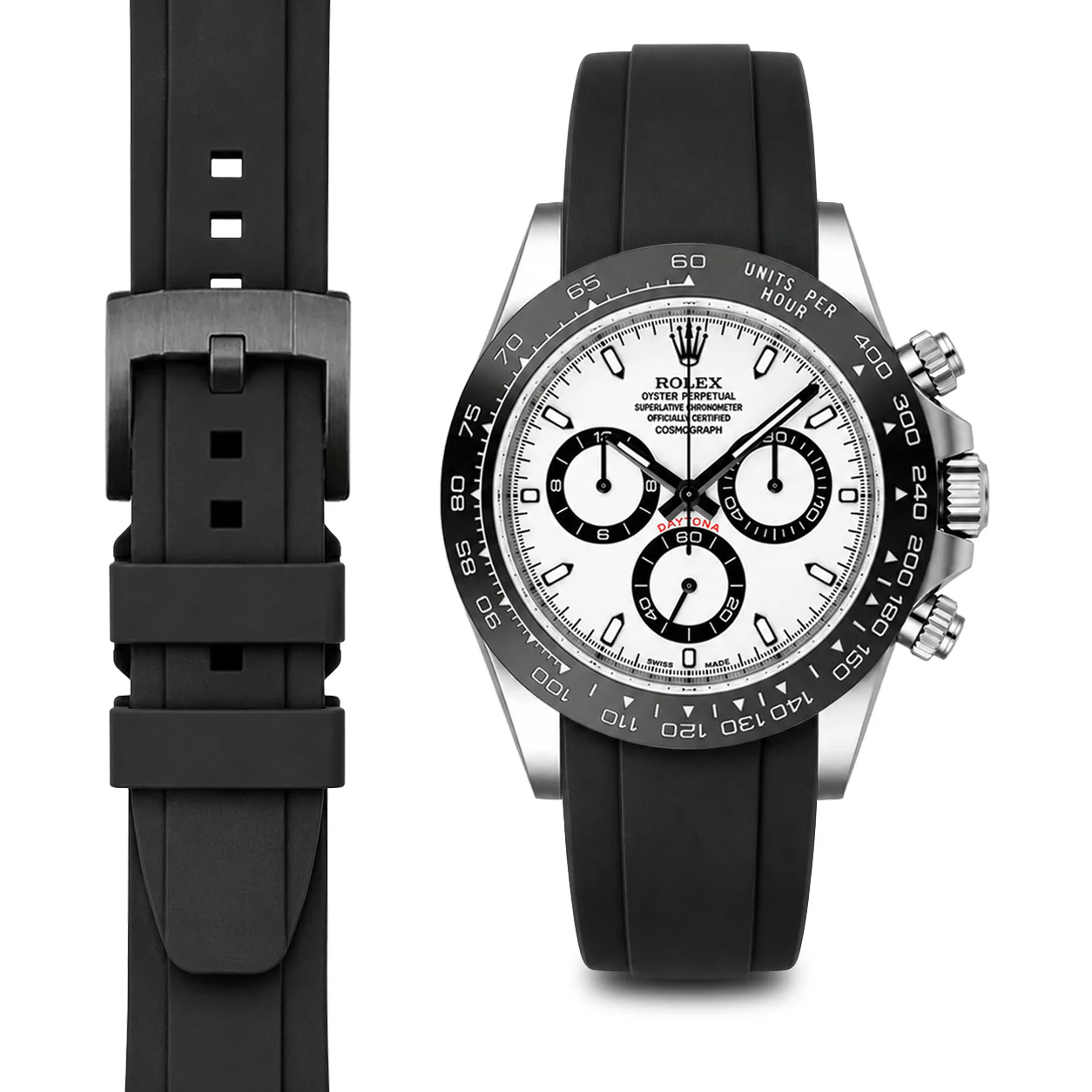 Curved End Rubber Strap for Rolex Ceramic Daytona with Tang Buckle - Image 6
