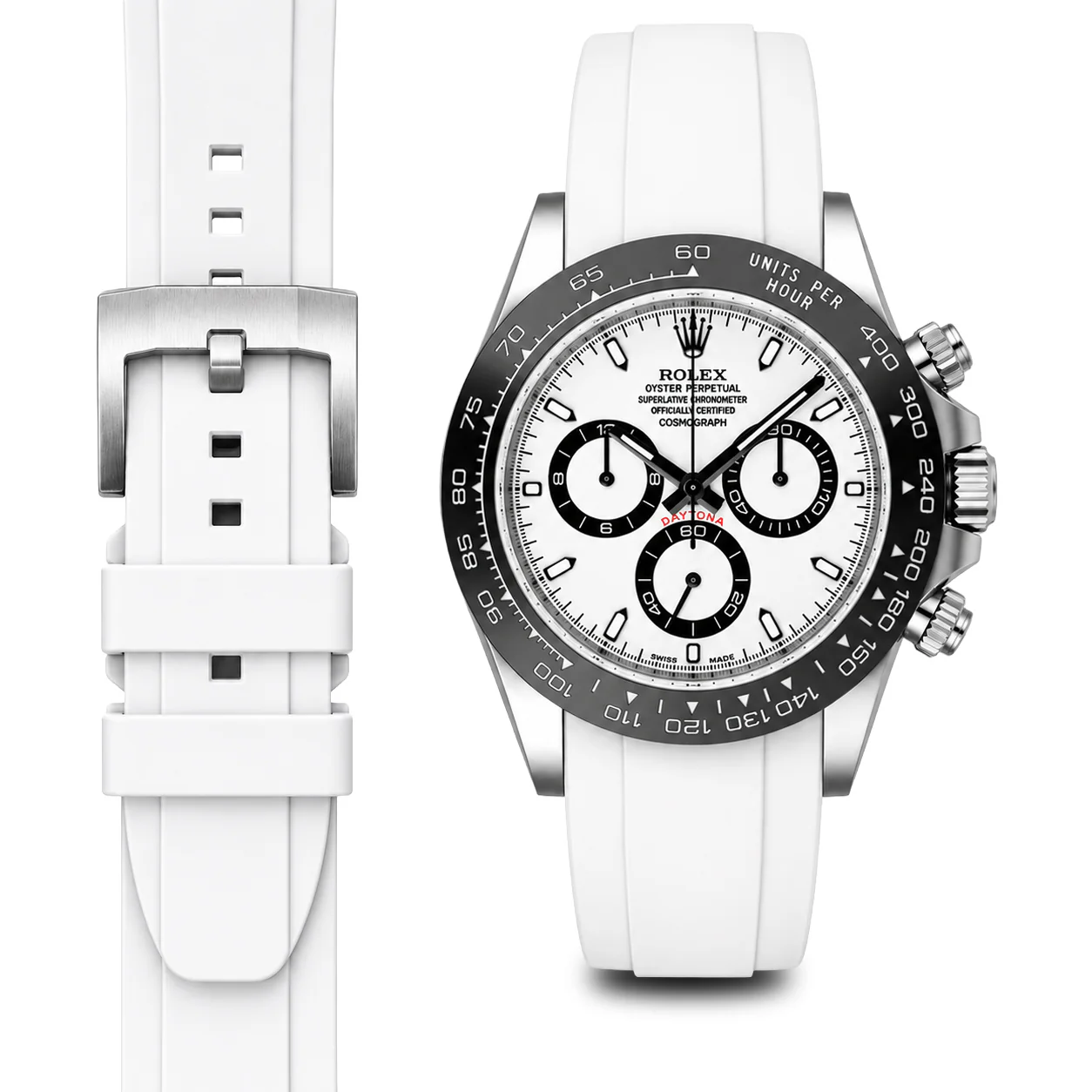 Curved End Rubber Strap for Rolex Ceramic Daytona with Tang Buckle - Image 65