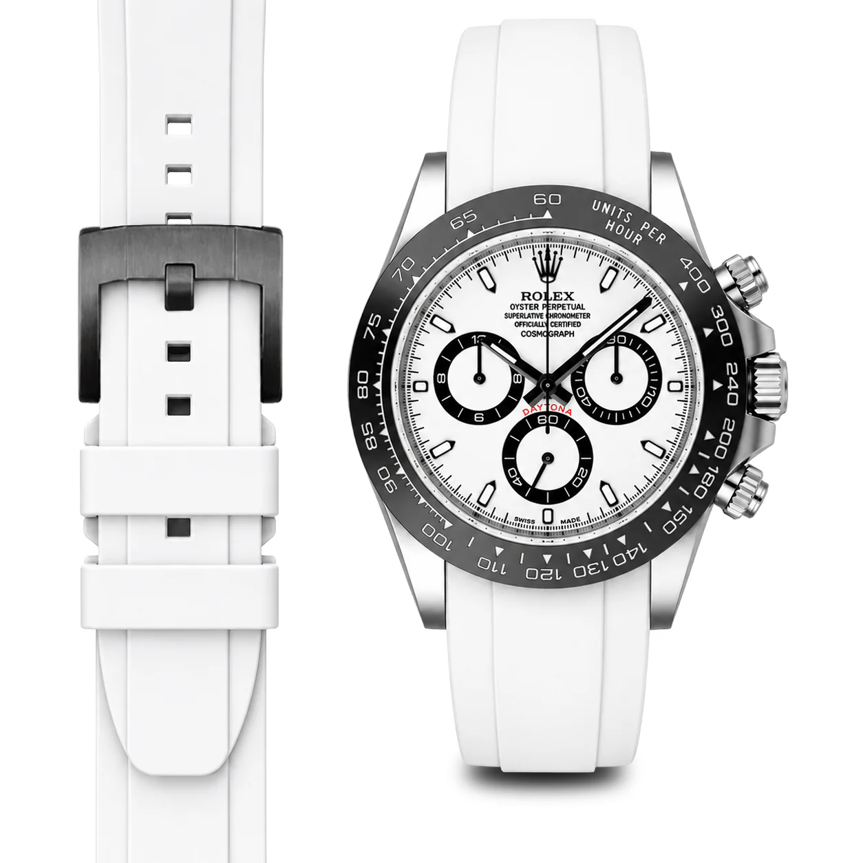 Curved End Rubber Strap for Rolex Ceramic Daytona with Tang Buckle - Image 70