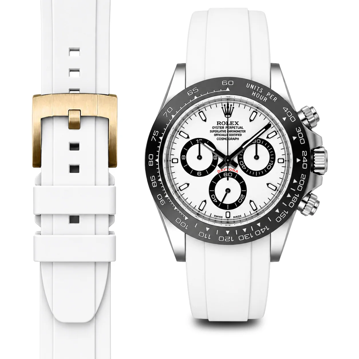 Curved End Rubber Strap for Rolex Ceramic Daytona with Tang Buckle - Image 76