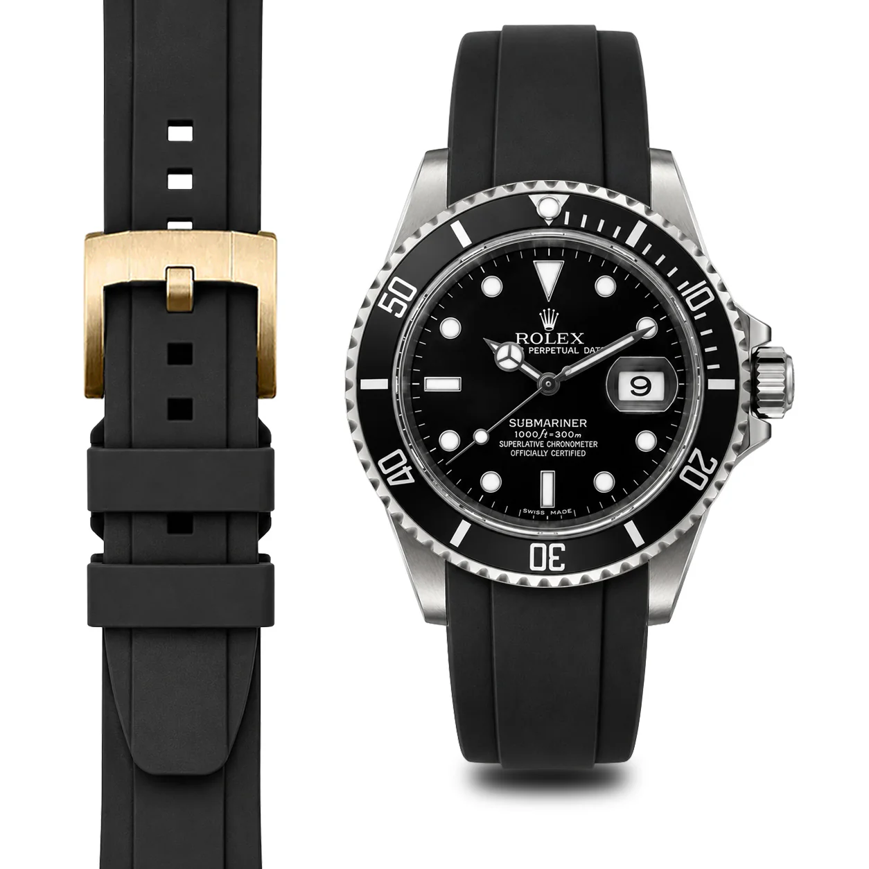 Curved End Rubber Strap for Rolex Submariner with Tang Buckle - Image 10