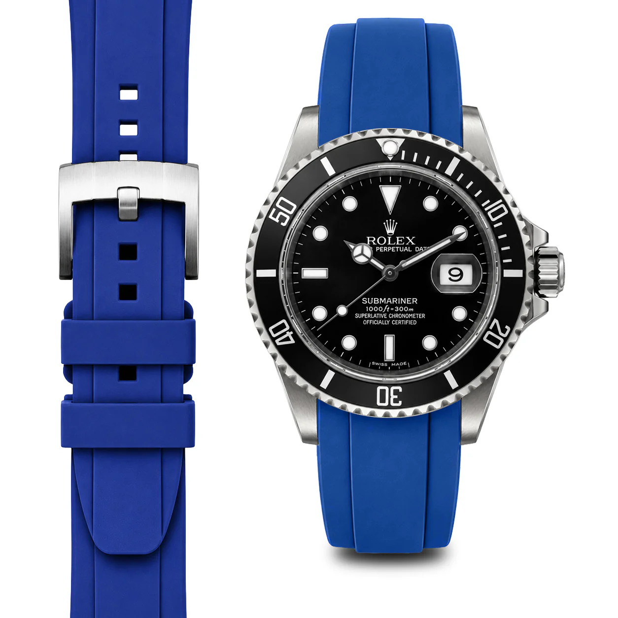 Curved End Rubber Strap for Rolex Submariner with Tang Buckle - Image 15