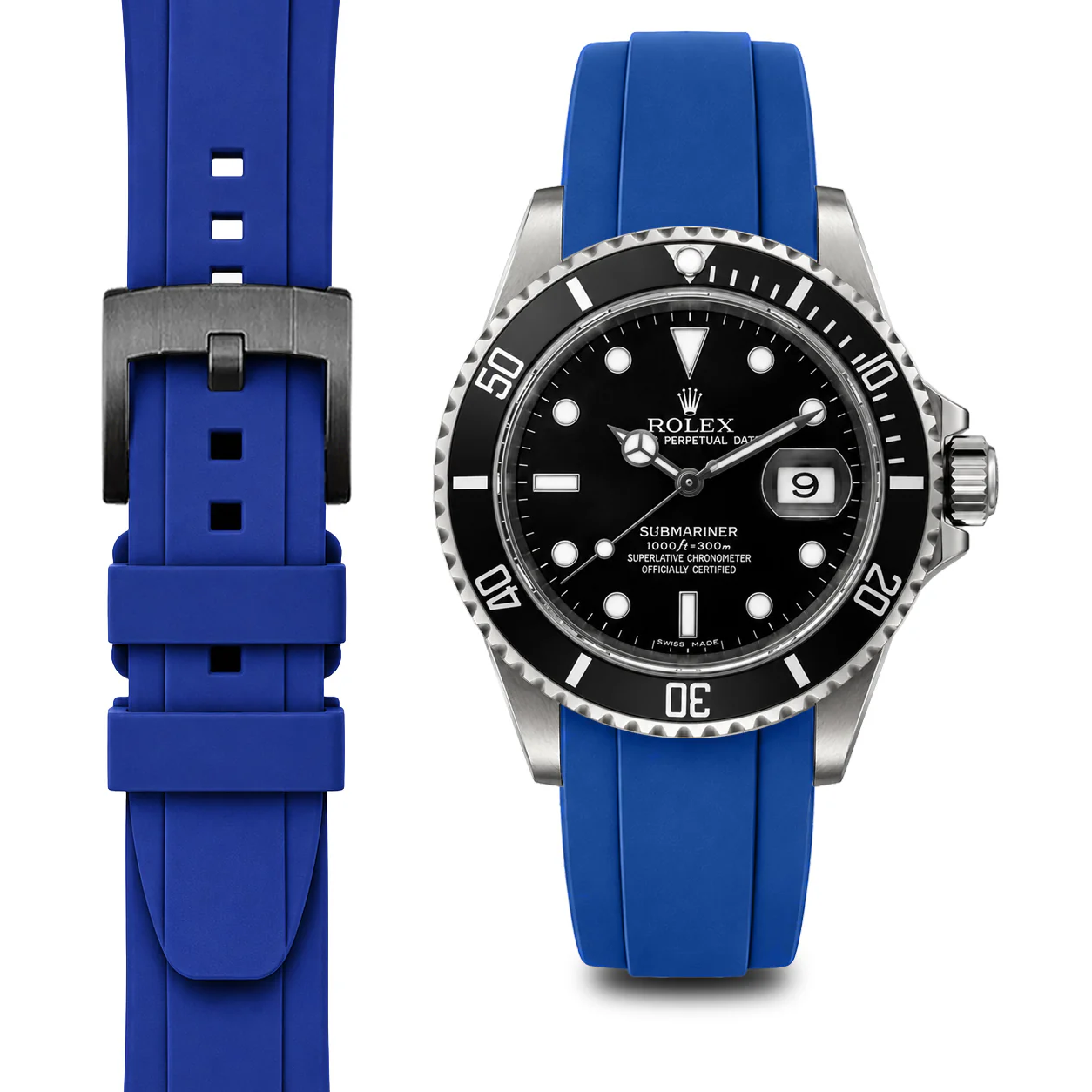 Curved End Rubber Strap for Rolex Submariner with Tang Buckle - Image 19