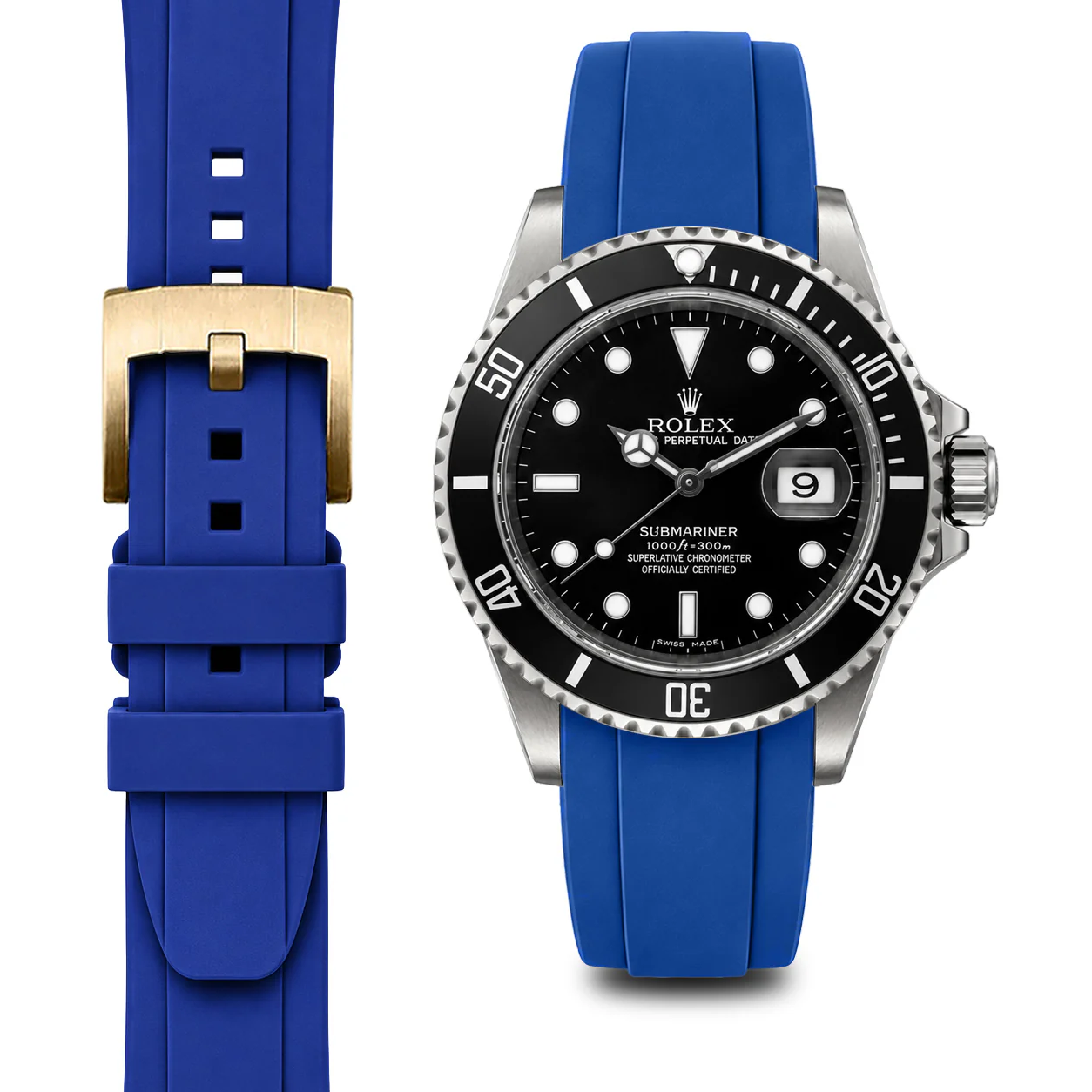 Curved End Rubber Strap for Rolex Submariner with Tang Buckle - Image 24