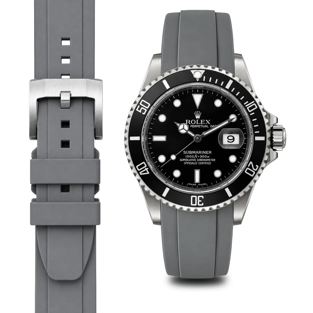 Curved End Rubber Strap for Rolex Submariner with Tang Buckle - Image 28