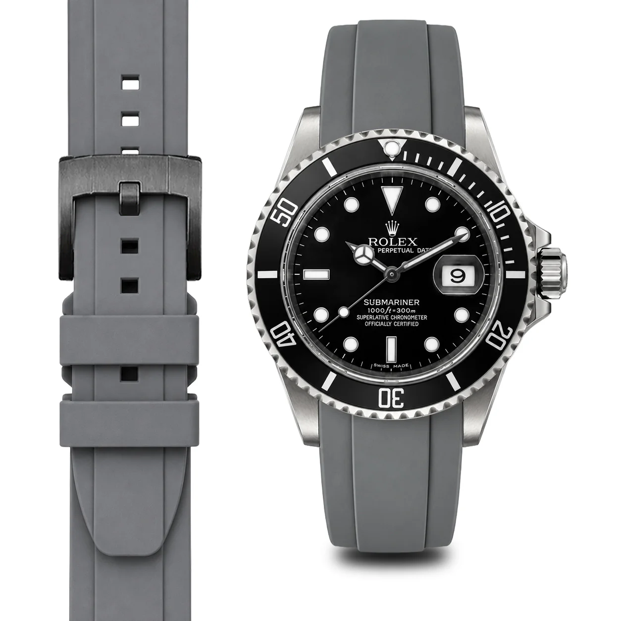 Curved End Rubber Strap for Rolex Submariner with Tang Buckle - Image 33