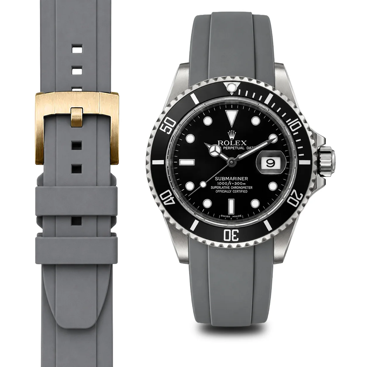 Curved End Rubber Strap for Rolex Submariner with Tang Buckle - Image 38