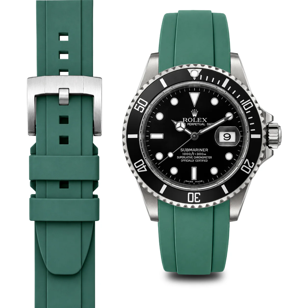 Curved End Rubber Strap for Rolex Submariner with Tang Buckle - Image 43