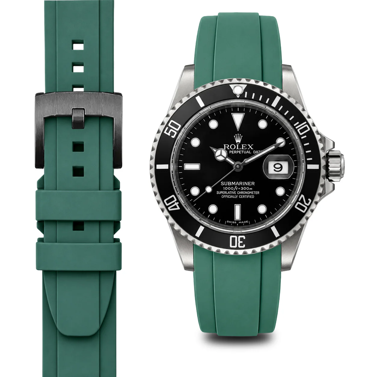 Curved End Rubber Strap for Rolex Submariner with Tang Buckle - Image 48