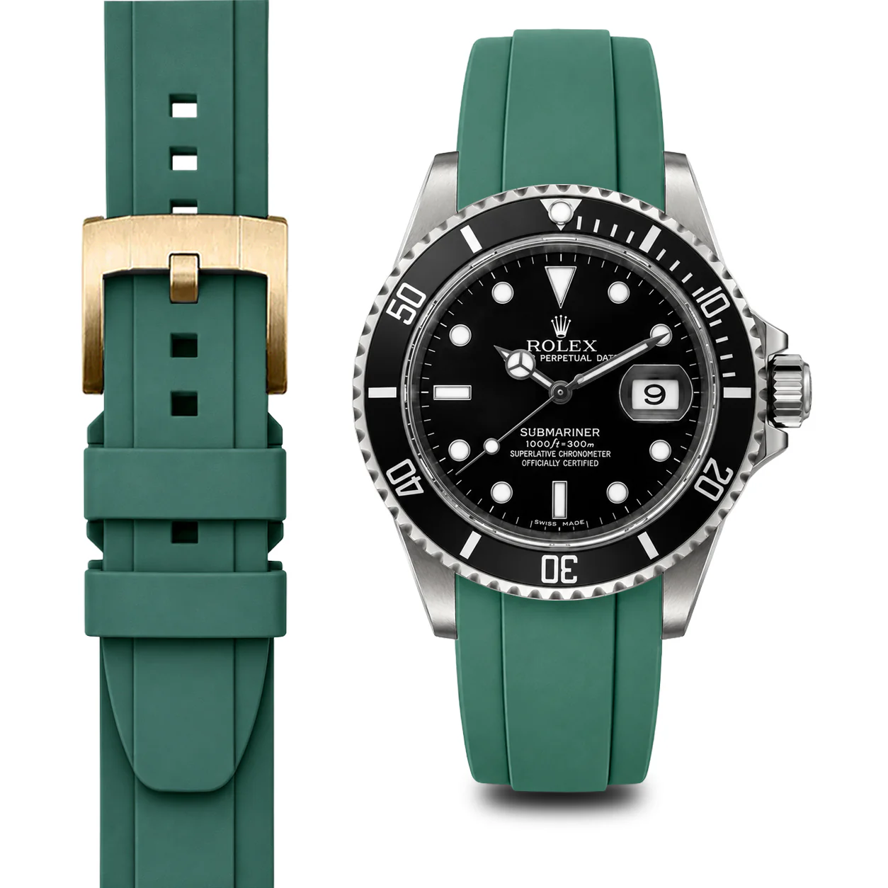 Curved End Rubber Strap for Rolex Submariner with Tang Buckle - Image 52