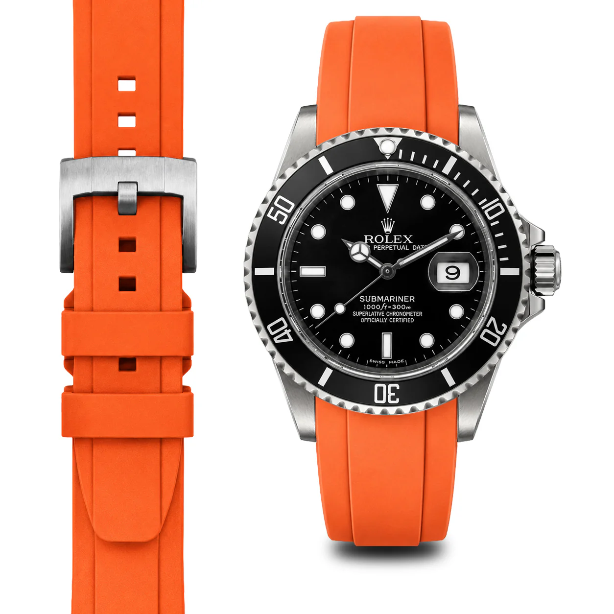 Curved End Rubber Strap for Rolex Submariner with Tang Buckle - Image 57