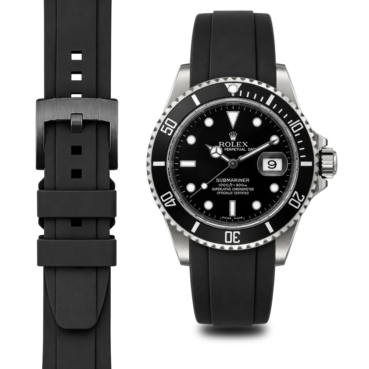 Curved End Rubber Strap for Rolex Submariner with Tang Buckle - Image 6