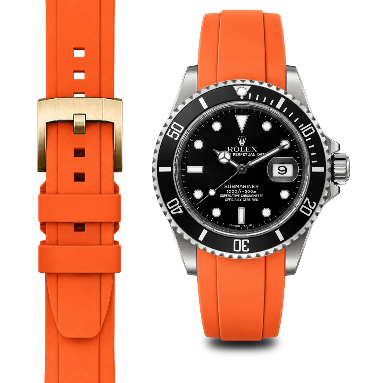 Curved End Rubber Strap for Rolex Submariner with Tang Buckle - Image 66