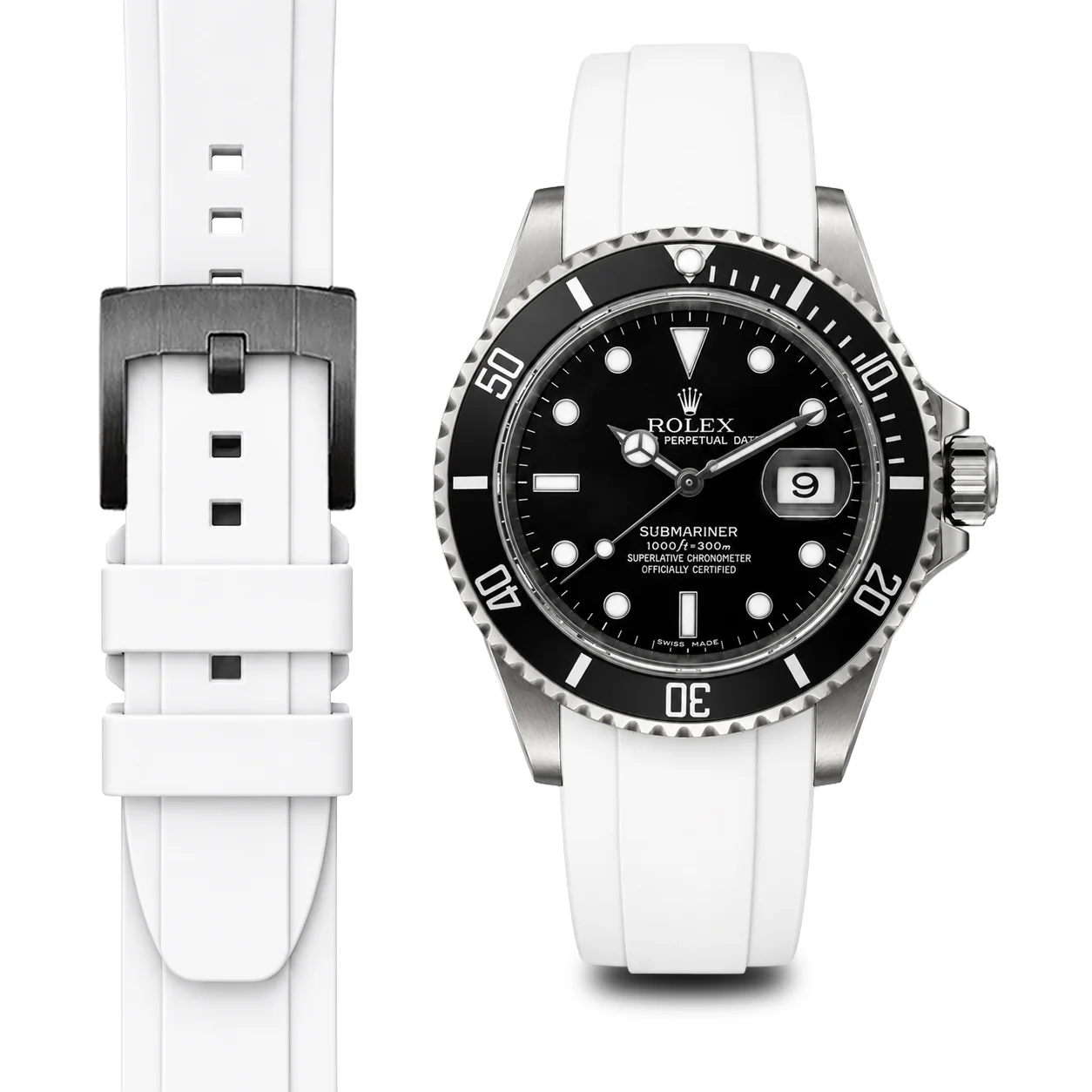 Curved End Rubber Strap for Rolex Submariner with Tang Buckle - Image 76