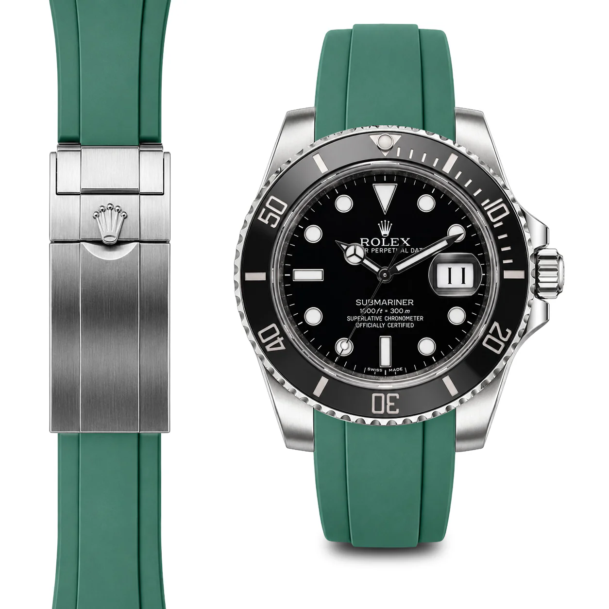 Curved End Rubber Strap for Rolex Submariner Ceramic Deployant - Image 3