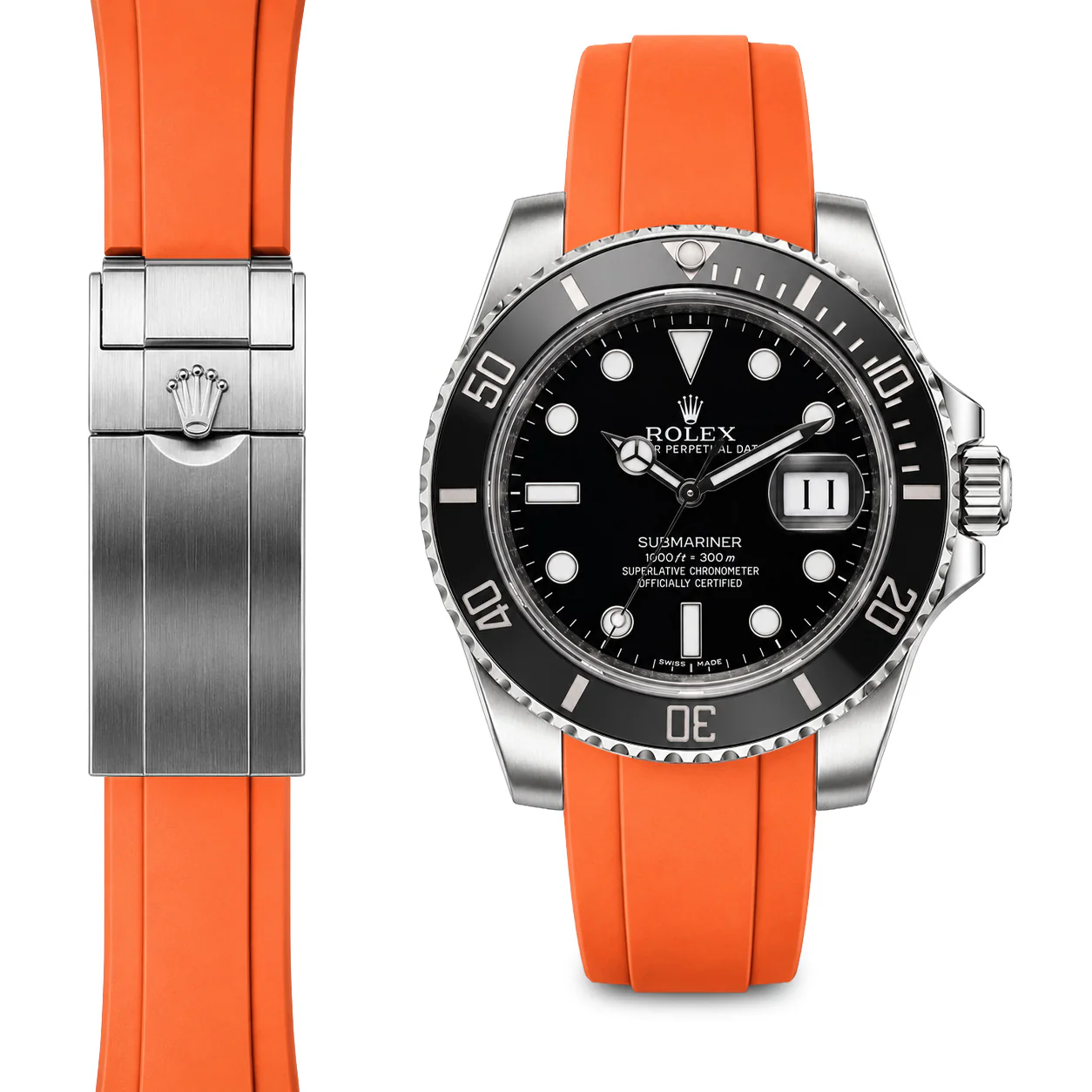 Curved End Rubber Strap for Rolex Submariner Ceramic Deployant - Image 4