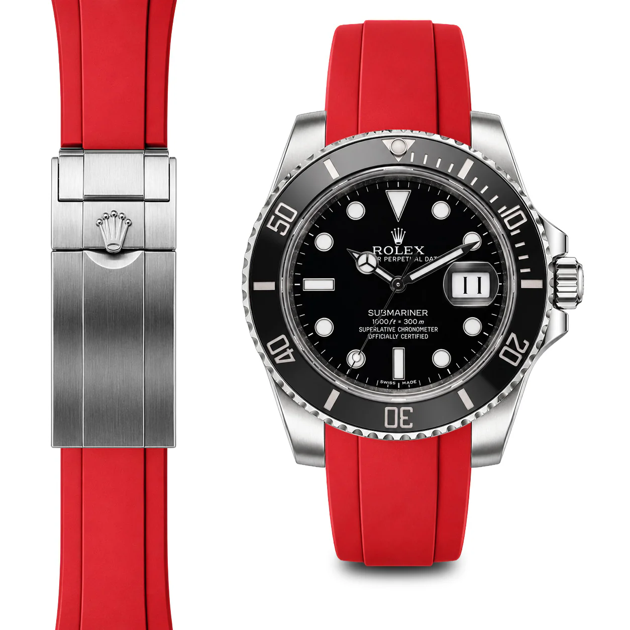Curved End Rubber Strap for Rolex Submariner Ceramic Deployant - Image 5