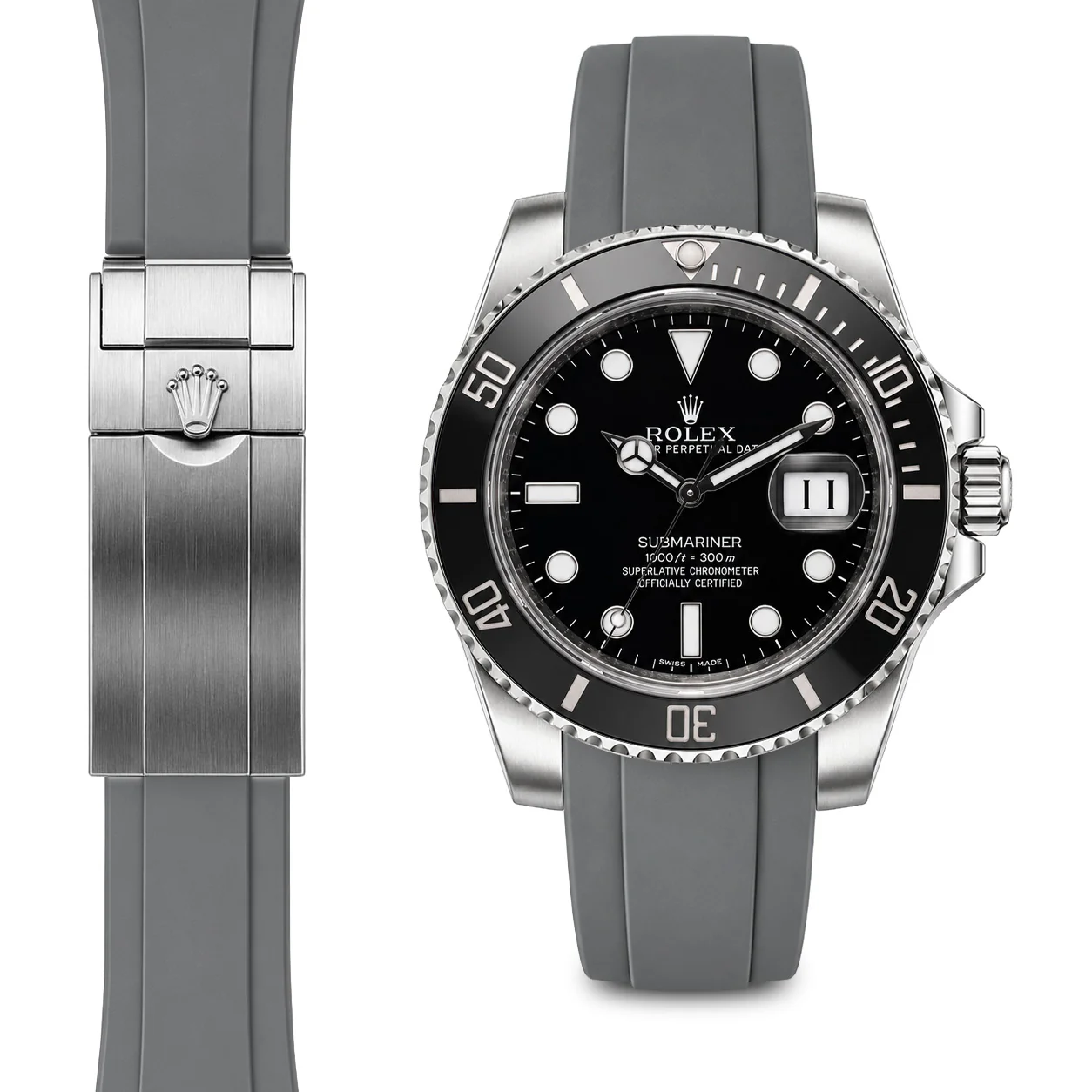 Curved End Rubber Strap for Rolex Submariner Ceramic Deployant - Image 7