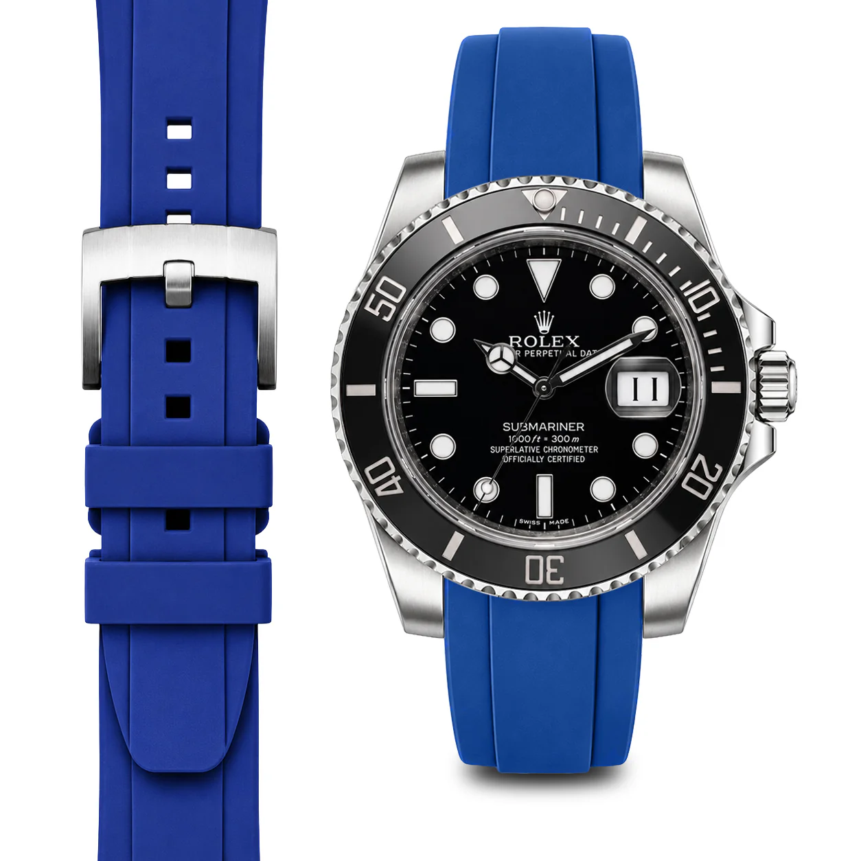 Curved End Rubber Strap for Rolex Submariner Ceramic with Tang Buckle - Image 15