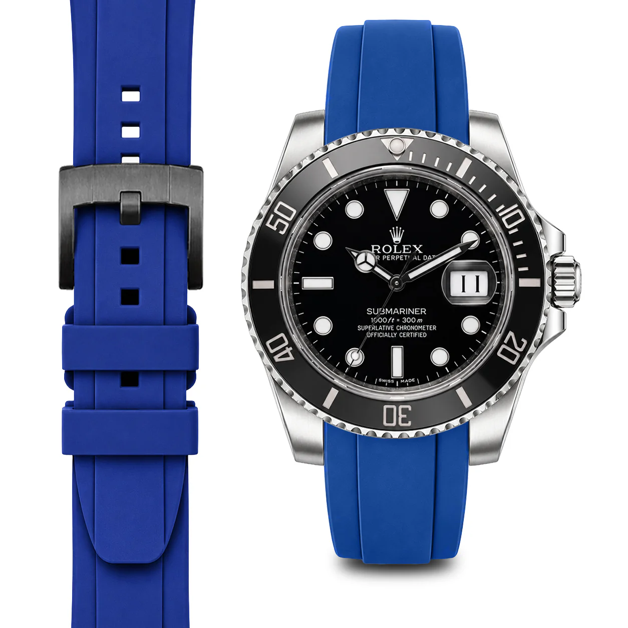 Curved End Rubber Strap for Rolex Submariner Ceramic with Tang Buckle - Image 19