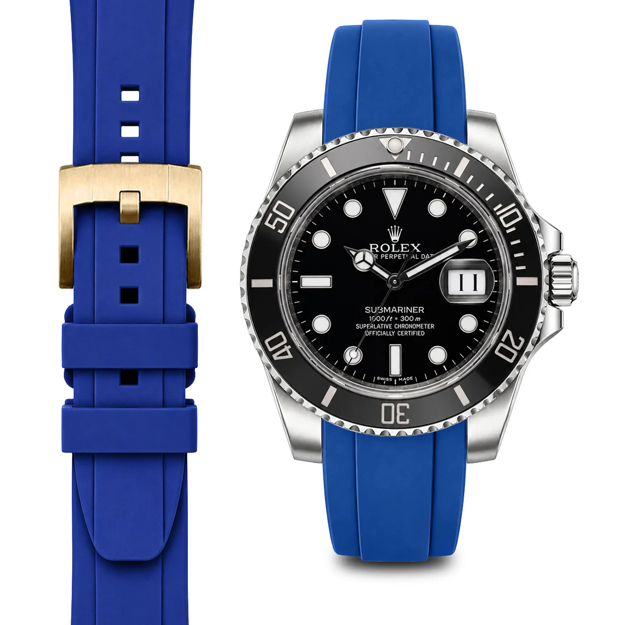 Curved End Rubber Strap for Rolex Submariner Ceramic with Tang Buckle - Image 23