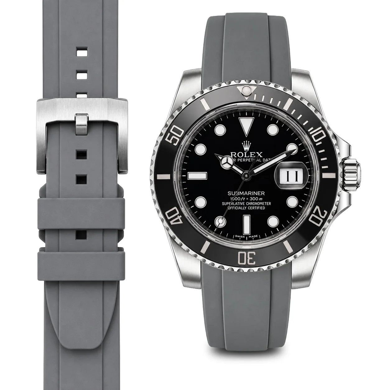 Curved End Rubber Strap for Rolex Submariner Ceramic with Tang Buckle - Image 28